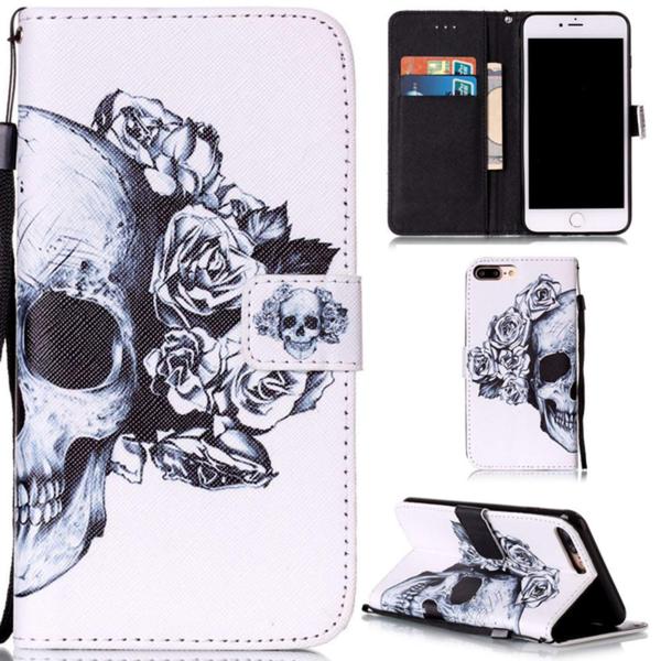 Pung Etui Apple iPhone 8 Plus – Dødningehoved / Roser