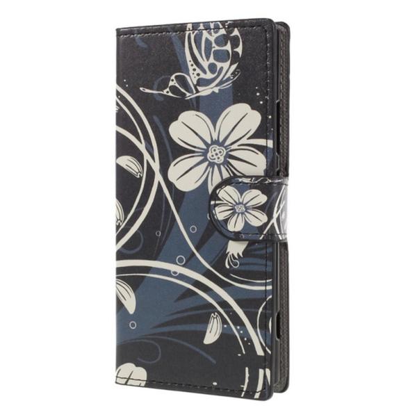 Pung Etui Sony Xperia XA2 - Sort med Blomster