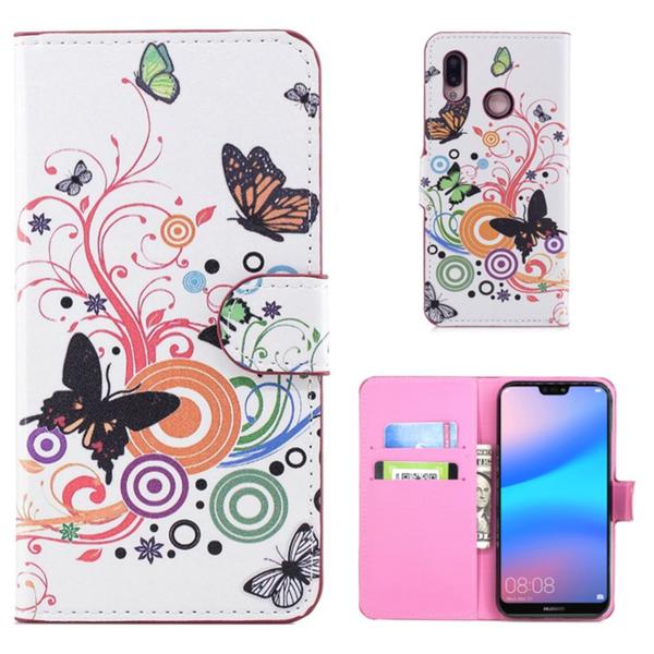 Pung Etui Huawei P20 Lite - Hvid med Sommerfugle