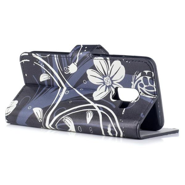 Pung Etui Samsung Galaxy A6 (2018) - Sort med Blomster