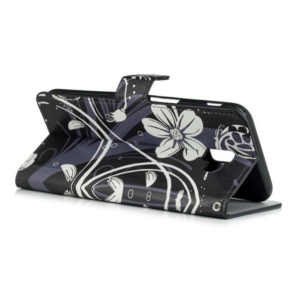Pung Etui Samsung Galaxy J6 Plus - Sort med Blomster