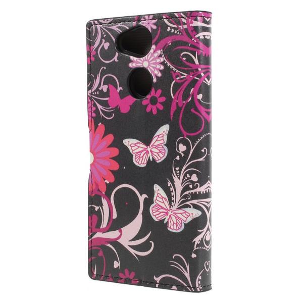 Pung Etui Sony Xperia XA2 - Sort med Sommerfugle