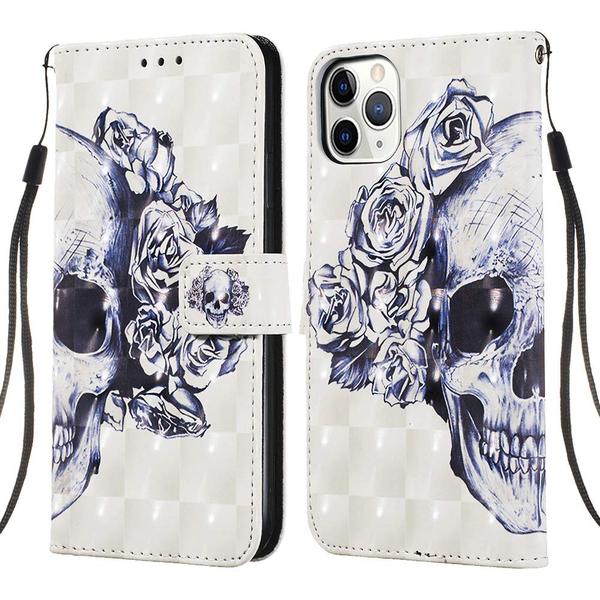 Lompakkokotelo Apple iPhone 11 Pro – Pääkallo / Ruusut