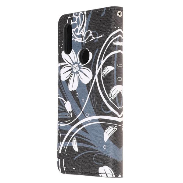 Lompakkokotelo Huawei Y6 2019 - Musta kukkakuvioilla