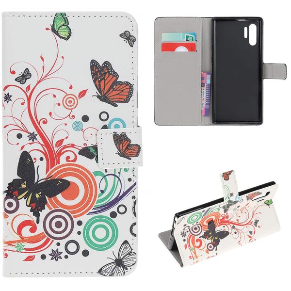 Pung Etui Samsung Galaxy Note 10 Plus - Hvid med Sommerfugle