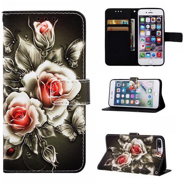Lompakkokotelo Apple iPhone 8 Plus - Ruusut