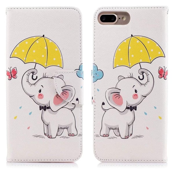Lompakkokotelo iPhone 7 Plus – Elefantti sateenvarjolla
