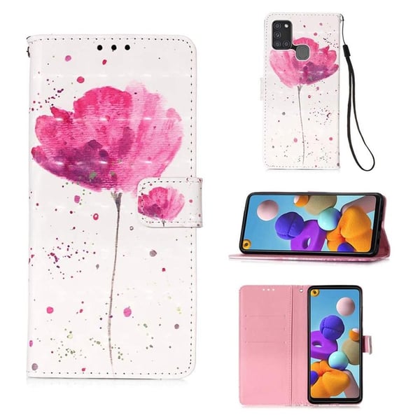 Pung Etui Samsung Galaxy A21s – Rosa Blomst