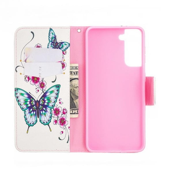 Pung Etui Samsung Galaxy S21 - Sommerfugle og Blomster