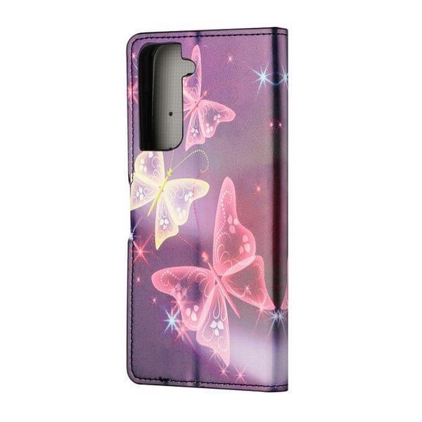 Pung Etui Samsung Galaxy S21 Plus - Lilla / Sommerfugle