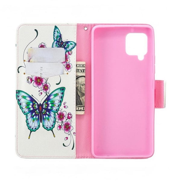 Pung Etui Samsung Galaxy A12 - Sommerfugle og Blomster