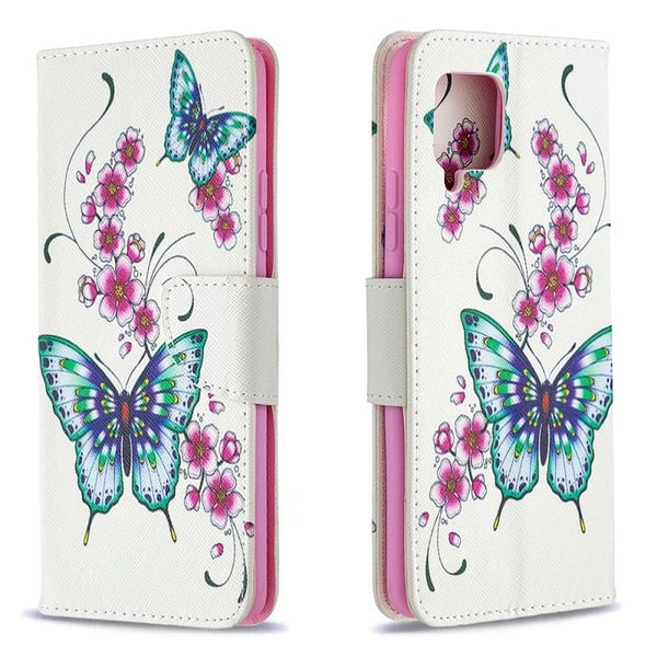 Pung Etui Samsung Galaxy A12 - Sommerfugle og Blomster