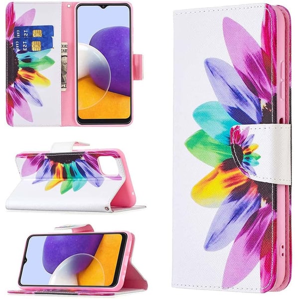 Lompakkokotelo Samsung Galaxy A22 5G – Värikäs Kukka