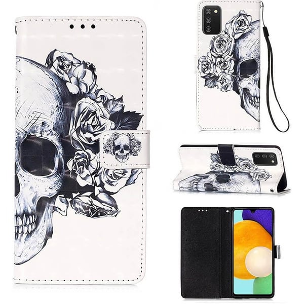Pung Etui Samsung Galaxy A03s – Dødningehoved / Roser