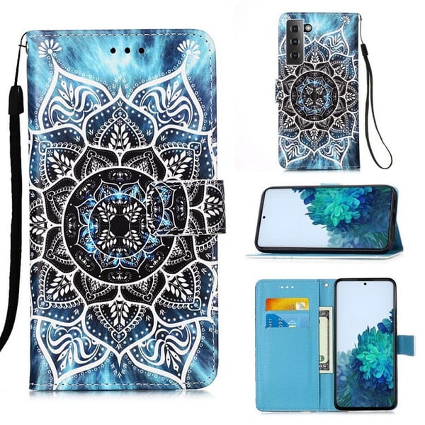 Pung Etui Samsung Galaxy S21 FE - Blå Mandala