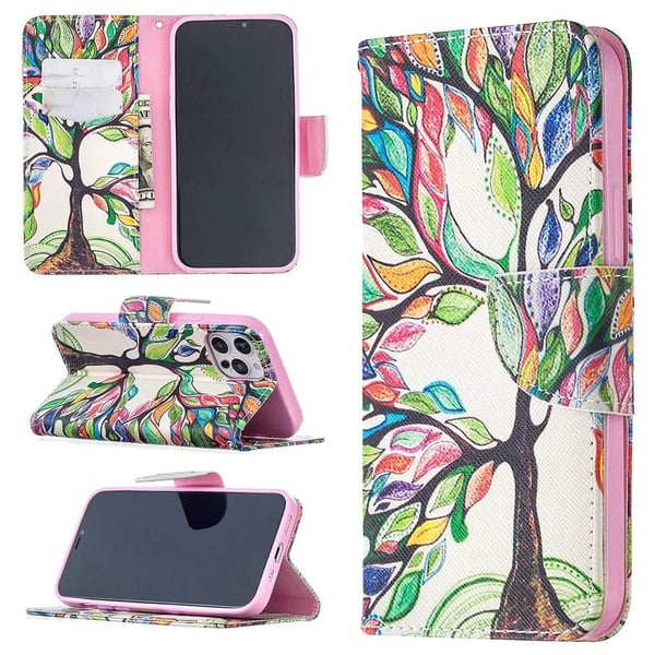 Pung Etui iPhone 14 Pro Max – Farverigt Træ