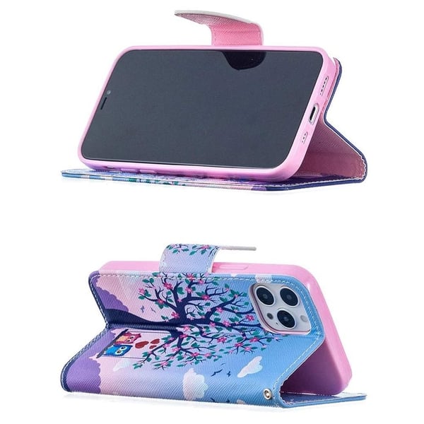 Lompakkokotelo iPhone 14 Pro - Pöllöt Keinussa
