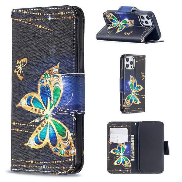 Lompakkokotelo iPhone 14 Pro - Kultainen Perhonen