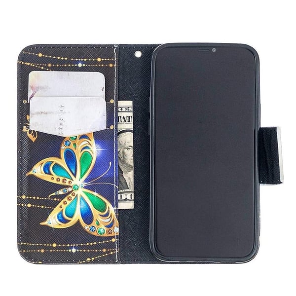 Lompakkokotelo iPhone 14 Pro - Kultainen Perhonen
