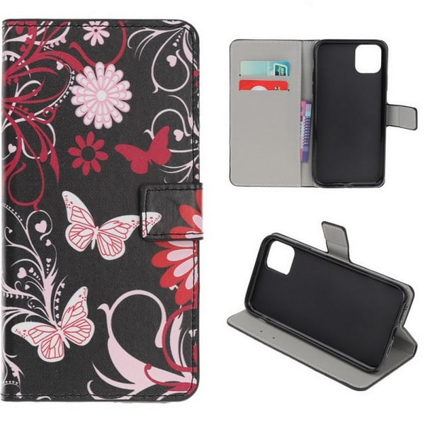 Pung Etui iPhone 14 Pro - Sort med Sommerfugle