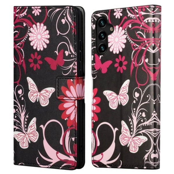 Pung Etui Samsung Galaxy S23 - Sort med Sommerfugle