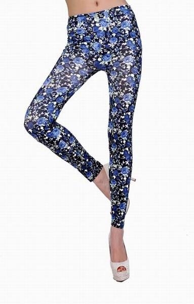 Svarta Leggings med blå rosor