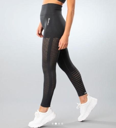 Mörkgrå Seamless Tights Leggings Mesh Gymshout Large