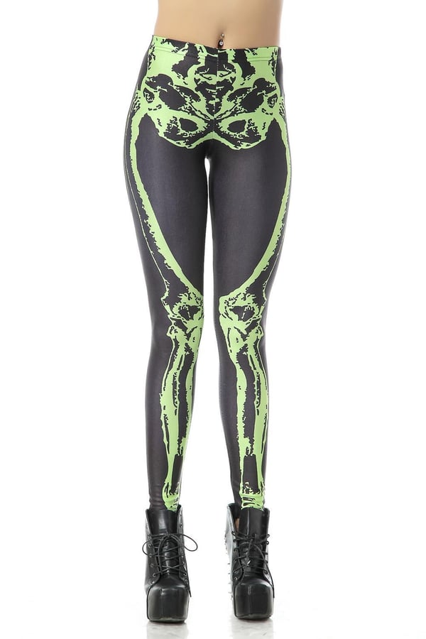 Svarta Leggings med Grönt Skelett