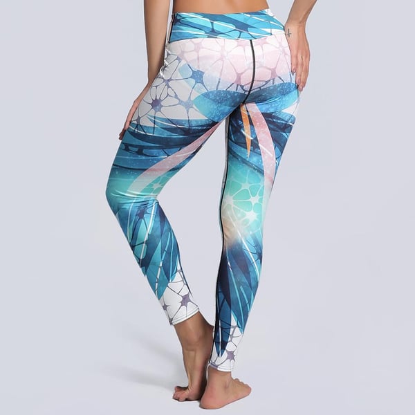Blå Grön Mönstrade Leggings