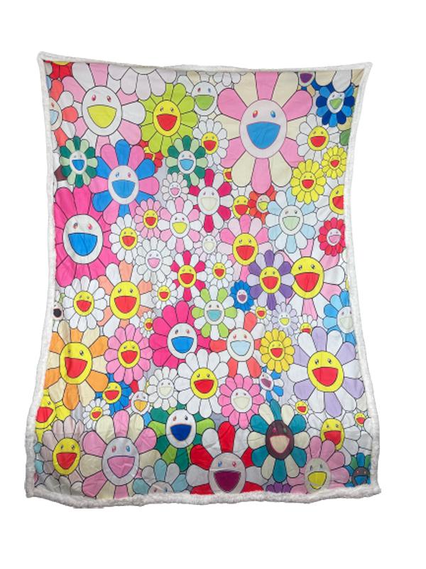 Plush Filt Pläd Färgglada Blommor ca 140 cm x ca 185 cm