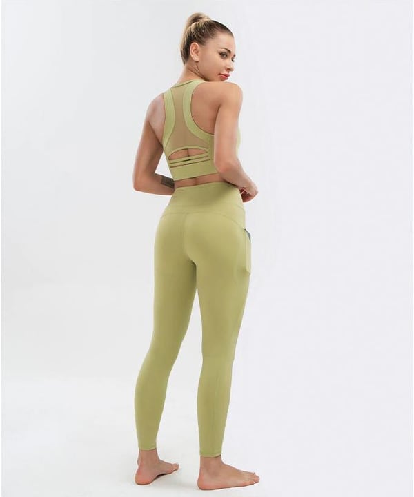 Leggings med Hög Midja och Fickor Grön Blågrå Svart