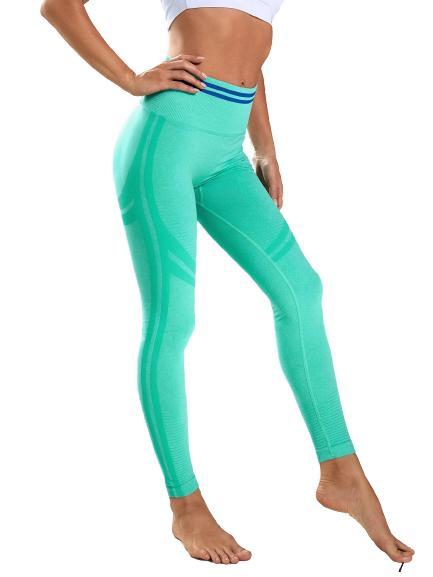 Seamless Sport Yoga Gröna Leggings med blå ränder