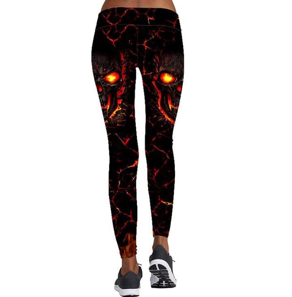 Svarta Leggings Med Dödskallar Med Eld