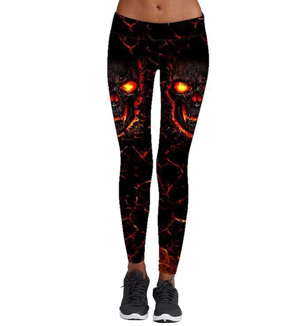 Svarta Leggings Med Dödskallar Med Eld