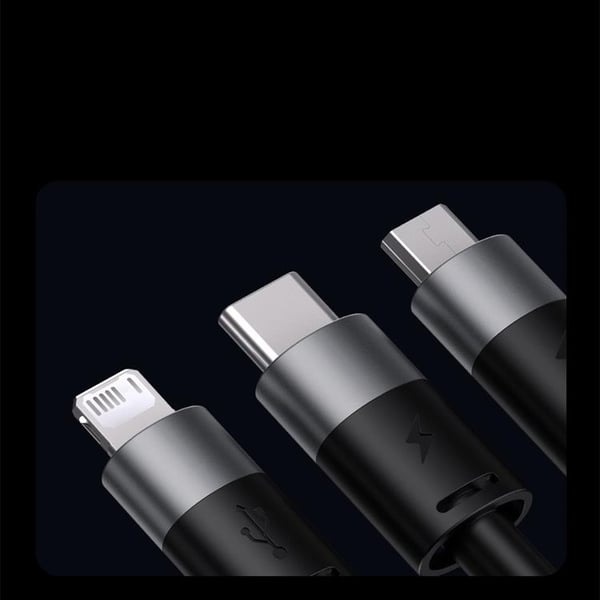 Baseus 3i1 USB-A til USB-C Lightning microUSB kabel 1.2m