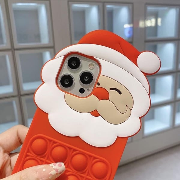 iPhone 13 Pro Max silikoninen joulupukki Pop It -puhelinkotelo - Punainen
