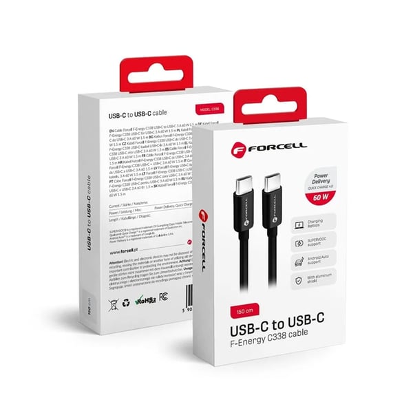 Forcell USB-C Till USB-C Kabel 1.5m - Svart