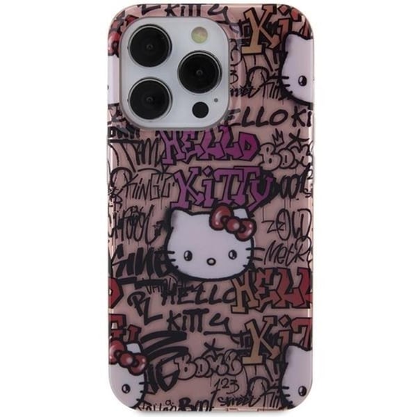 Hello Kitty -puhelinkuori iPhone 15 Pro IML Tags Graffiti - Vaaleanpunainen