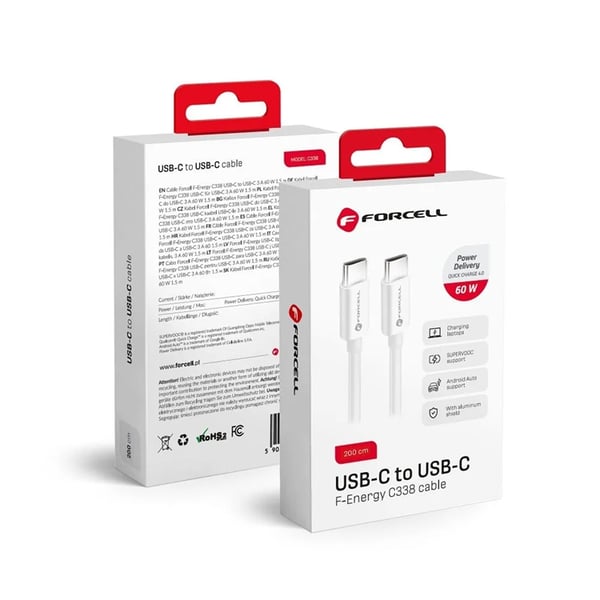Forcell USB-C till USB-C Kabel 50m - Vit