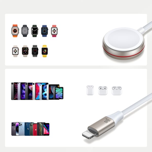 Joyroom 2in1 Lightning Kabel Och Inductive Laddare 1.5m - Vit