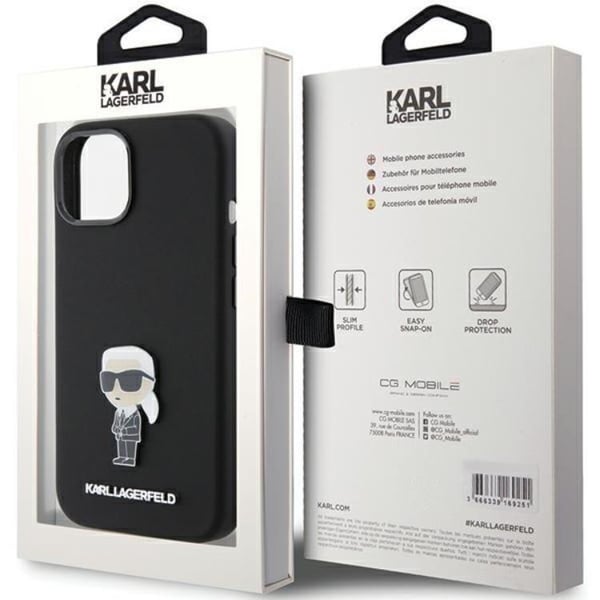 KARL LAGERFELD Mobilskal till iPhone 15 Ikonik Metal Pin