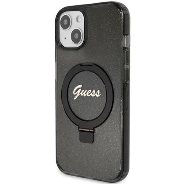 Guess Mobilskal till iPhone 15/14 Plus Magsafe Ringställ Script Glitter - Svart