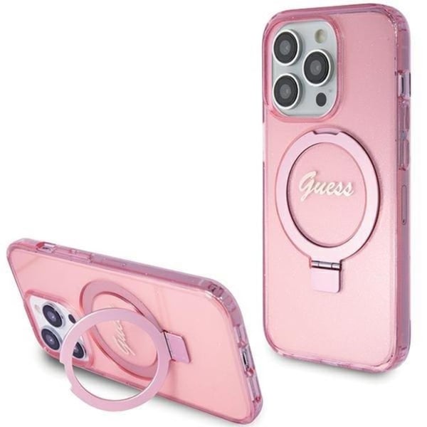 Guess Mobilskal till iPhone 15 Pro Magsafe Ringställ Script Glitter
