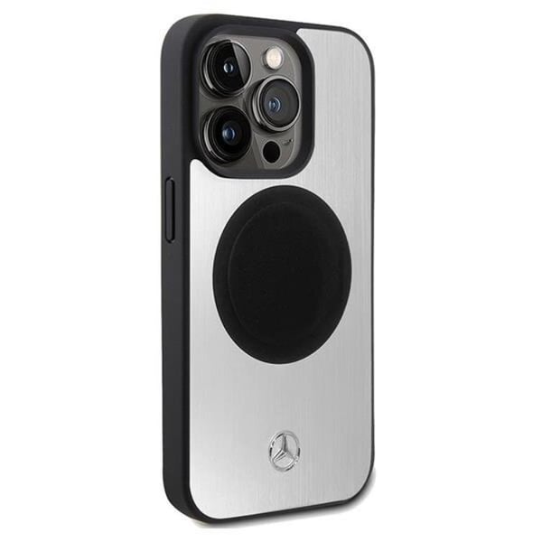 Mercedes Mobilcover til iPhone 15 Pro Max MagSafe Læder & Alu - Sølv