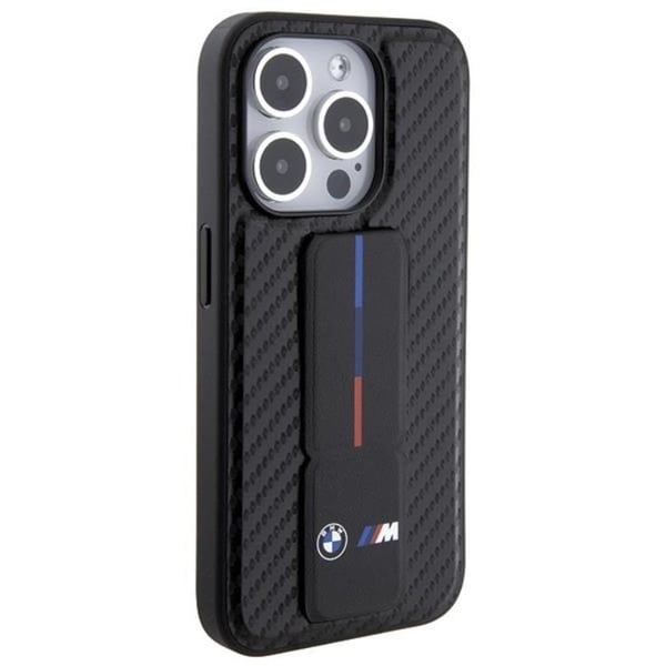 BMW Mobilskal till iPhone 15 Pro Grip Stand Smooth & Carbon - Svart