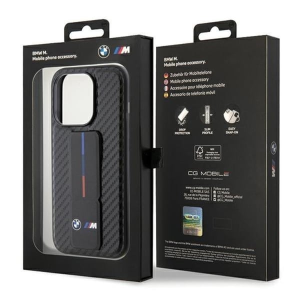 BMW Mobilskal till iPhone 15 Pro Grip Stand Smooth & Carbon - Svart