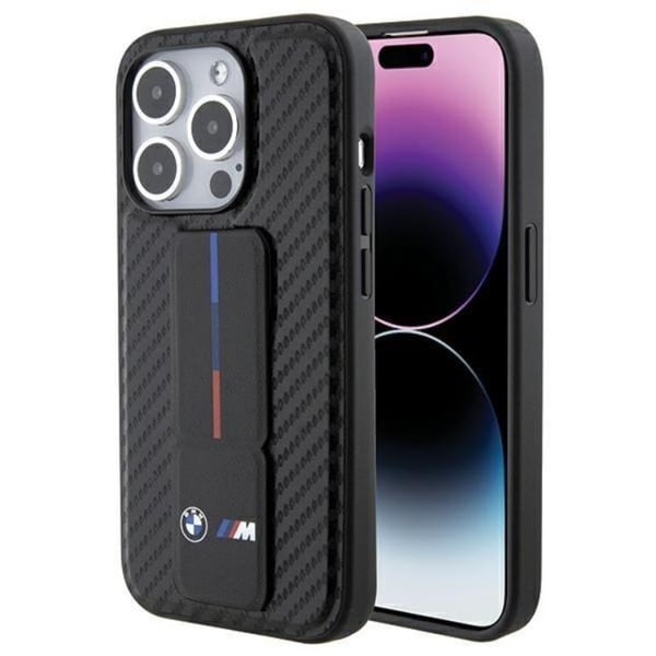 BMW Mobilskal till iPhone 15 Pro Grip Stand Smooth & Carbon - Svart