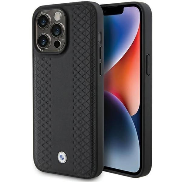 BMW Mobilskal till iPhone 15 Pro Läder Diamond Pattern - Svart