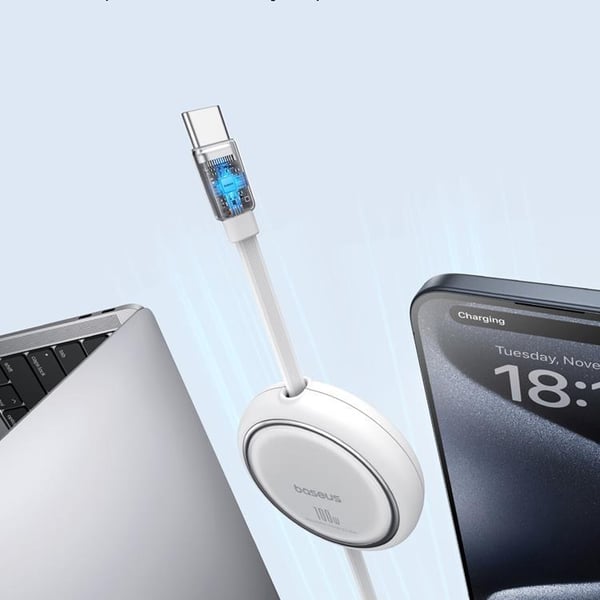 Baseus Retractable Free2Draw Mini USB-C - USB-C 100W 1m - Hvid
