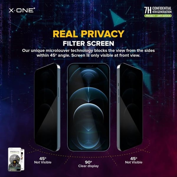 X-One iPhone 15 Plus Härdat Glas Skärmskydd Privacy Shock Eliminator